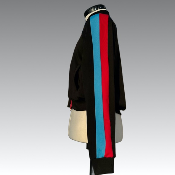 FASHION NOVA Track Jacket Crop Stripe Black Red Blue Y2K Street Small S - Picture 4 of 7